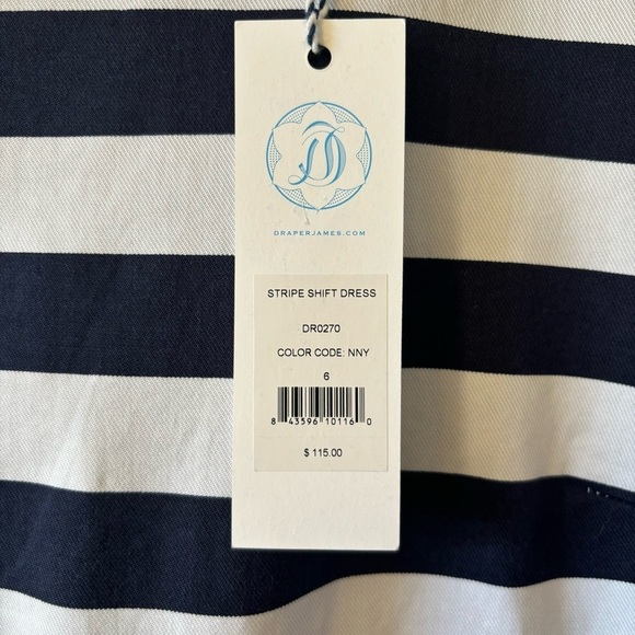 Draper James Navy Blue Striped Nautical Shift Dress Size 6 Preppy Classic Cotton - Picture 12 of 12